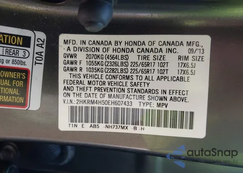 2014 Honda Cr-V Ex z USA, uszkodzony, nr VIN 2HKRM4H50EH607433